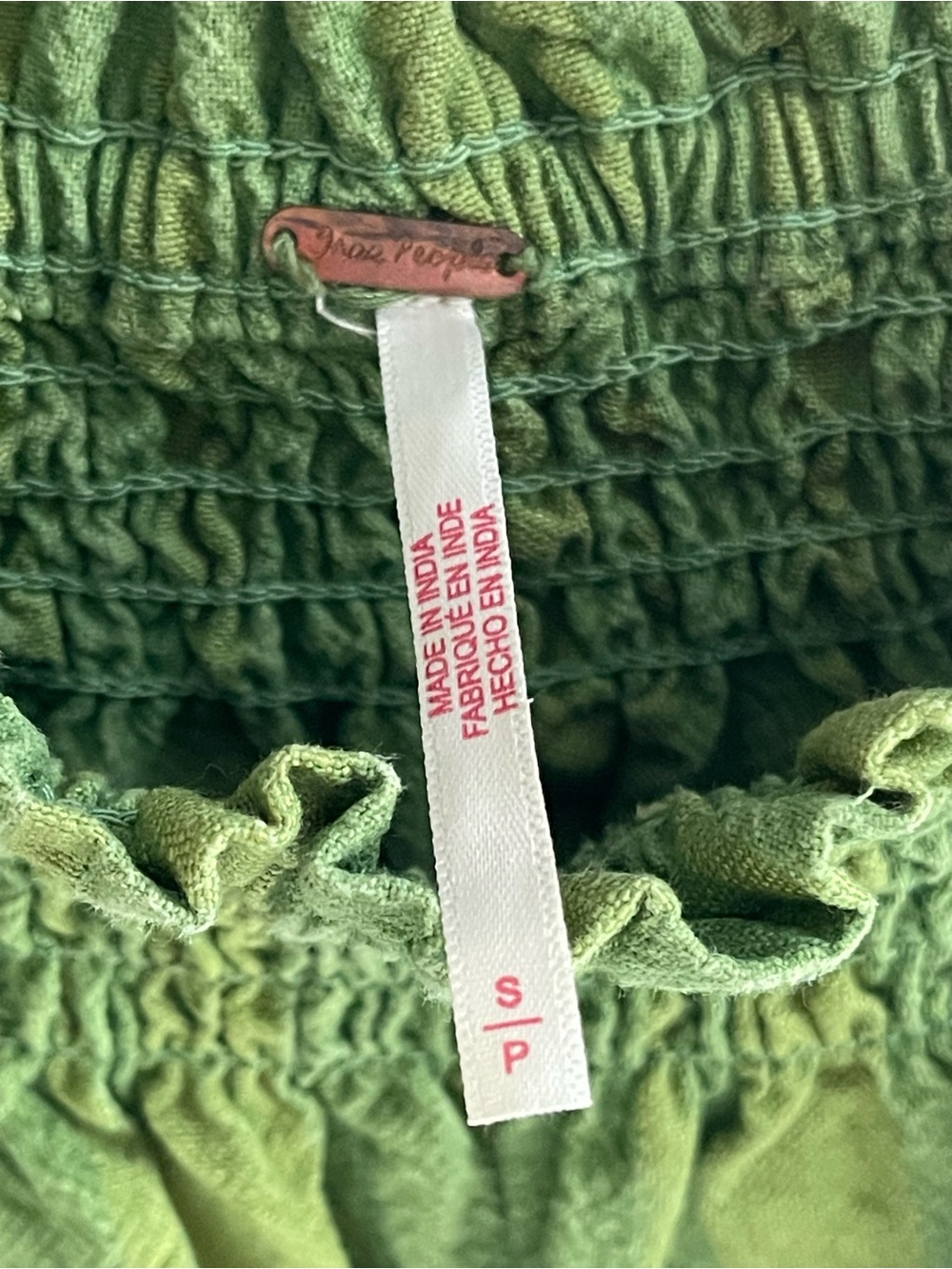 Free People free-est Mila Green Striped Smocked Square-Neck Mini Dress - Picture 3 of 8